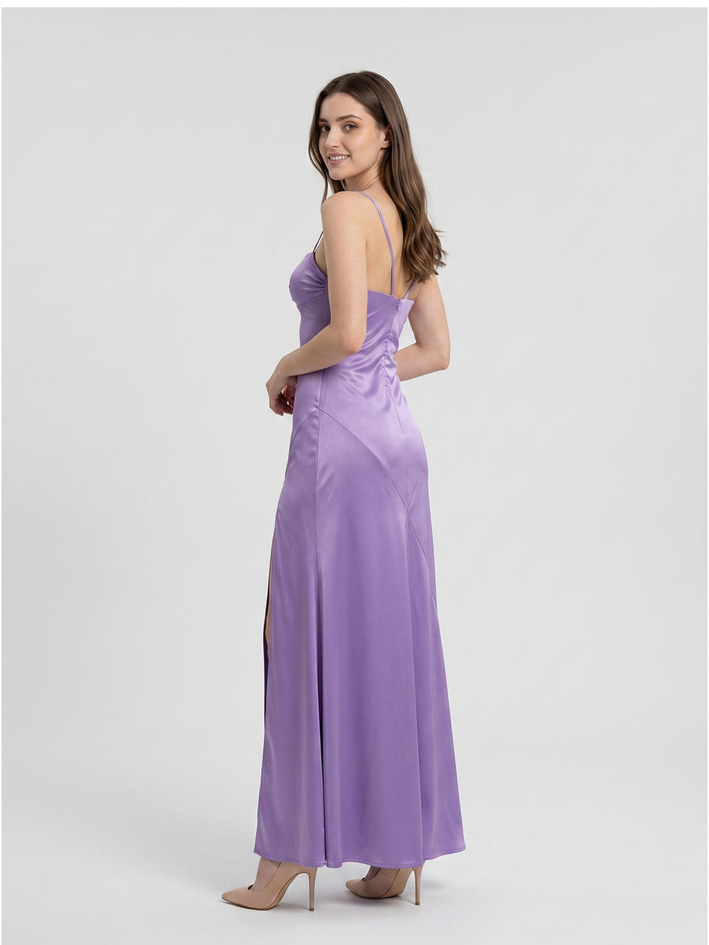 Mauve Satin Column Sweetheart Back Zip Floor-Length Bridesmaid Dress - Curvevia
