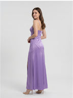 Mauve Satin Column Sweetheart Back Zip Floor-Length Bridesmaid Dress - Curvevia