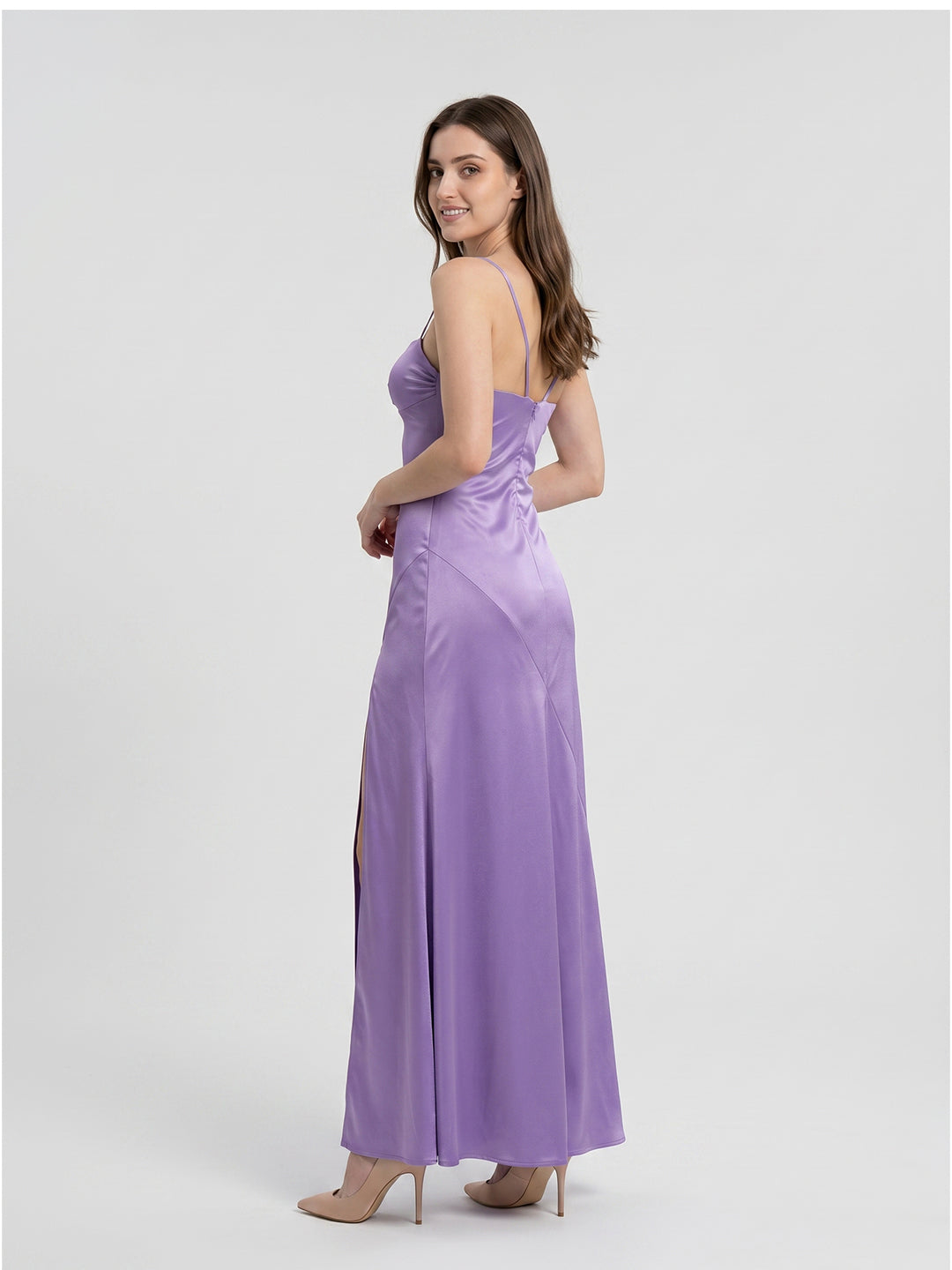Mauve Satin Column Sweetheart Back Zip Floor-Length Bridesmaid Dress - Curvevia
