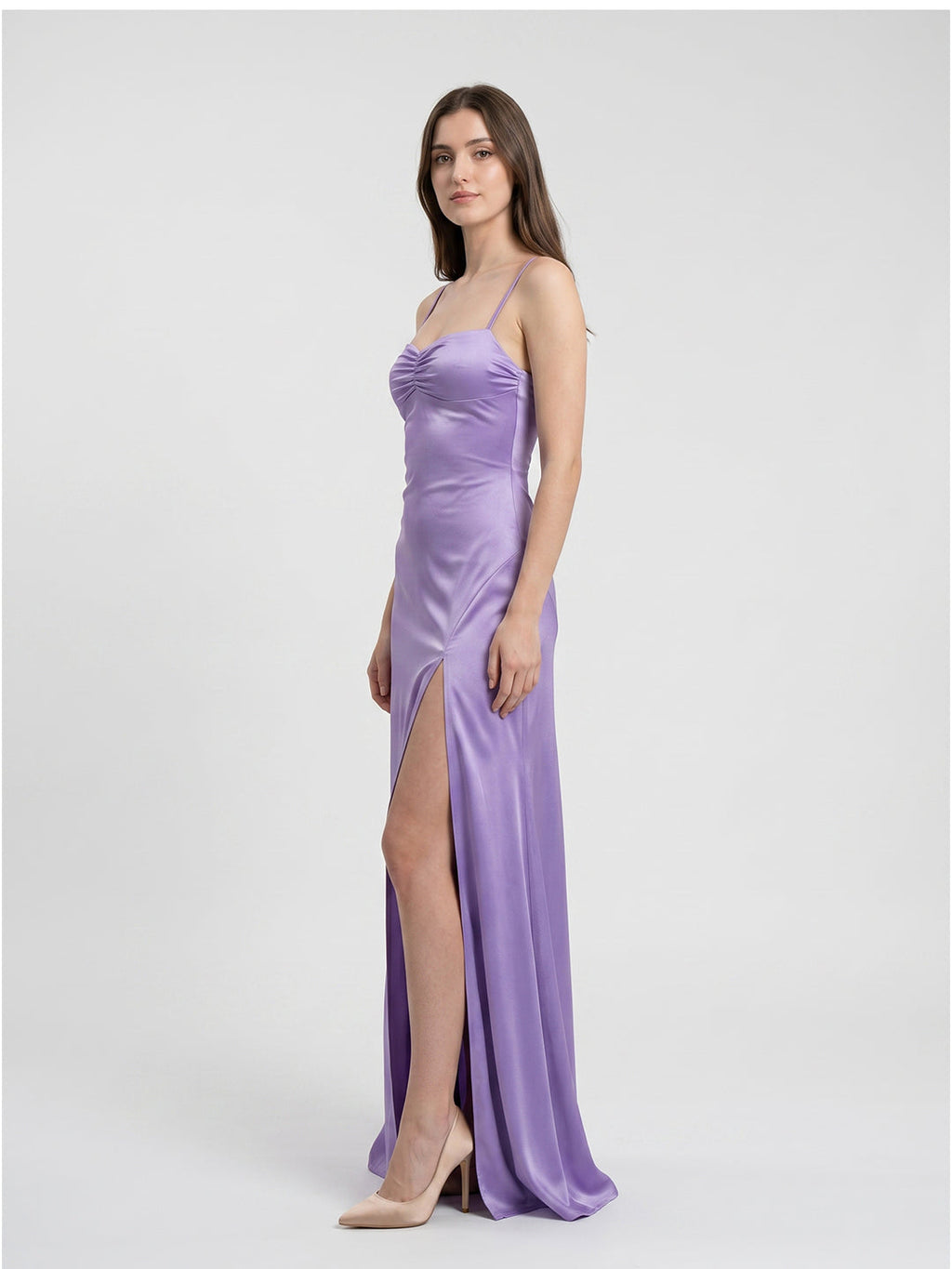 Mauve Satin Column Sweetheart Back Zip Floor-Length Bridesmaid Dress - Curvevia