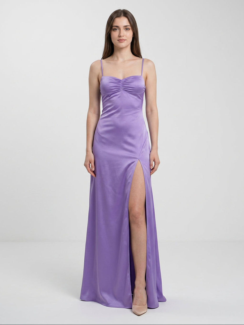 Mauve Satin Column Sweetheart Back Zip Floor-Length Bridesmaid Dress - Curvevia