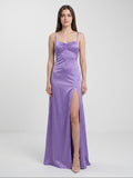 Mauve Satin Column Sweetheart Back Zip Floor-Length Bridesmaid Dress - Curvevia