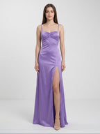 Mauve Satin Column Sweetheart Back Zip Floor-Length Bridesmaid Dress - Curvevia