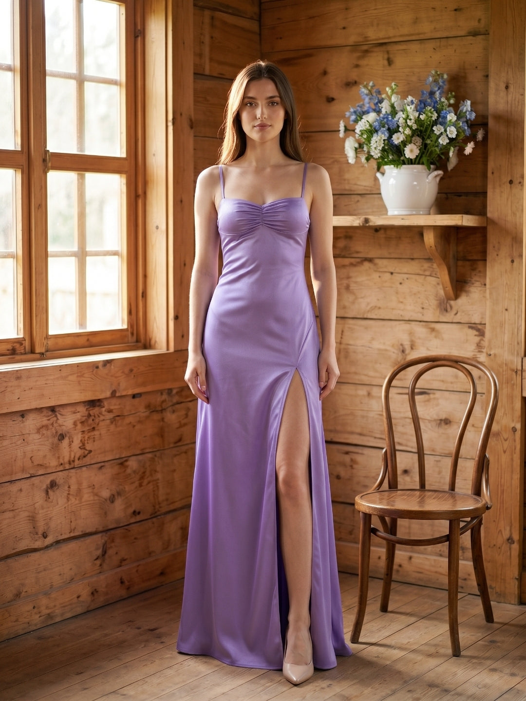 Mauve Satin Column Sweetheart Back Zip Floor-Length Bridesmaid Dress - Curvevia