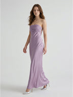 Lavender Satin Mermaid Straight Neck Criss-Cross Straps Floor-Length Bridesmaid Dress - Curvevia