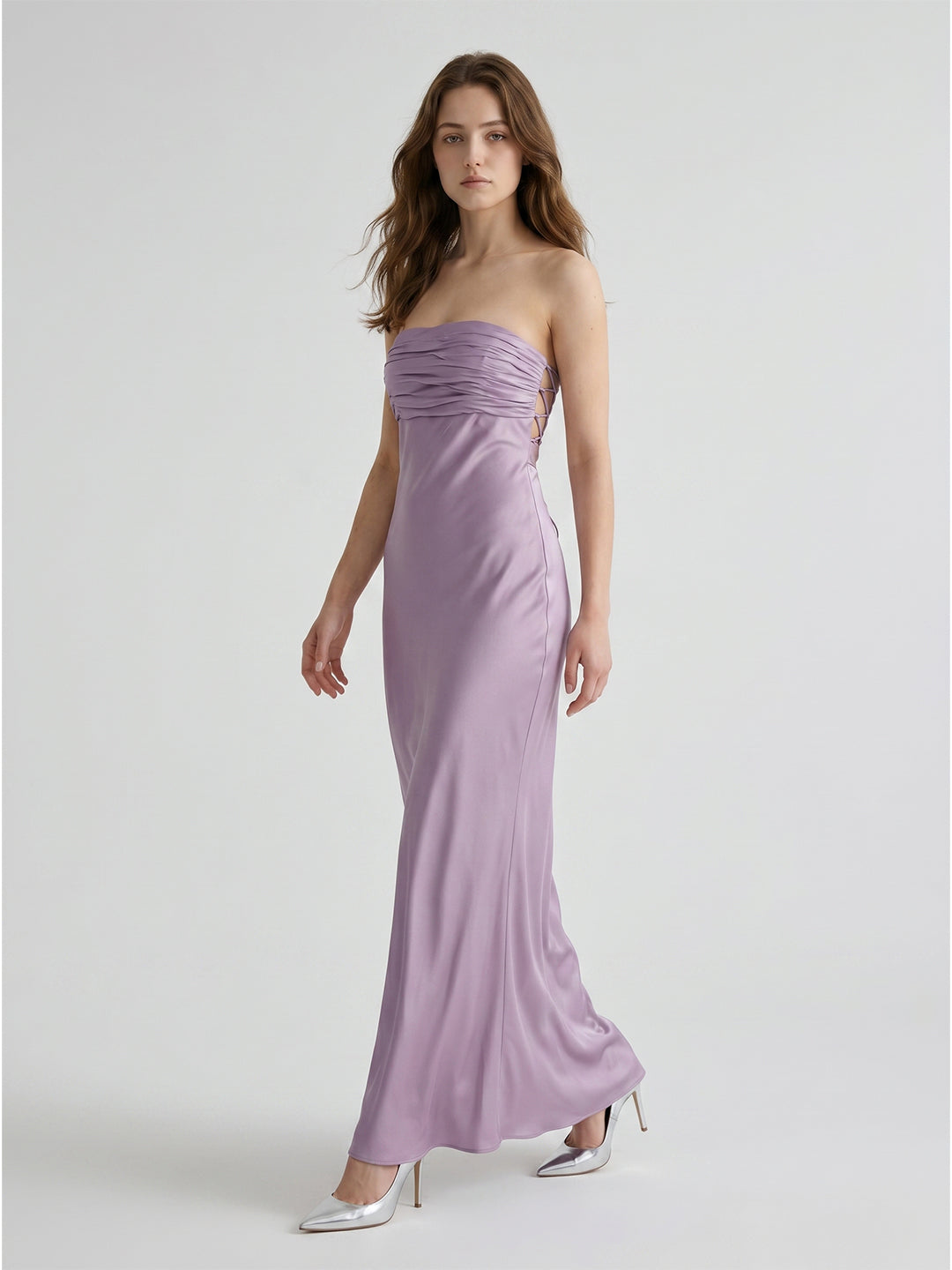 Lavender Satin Mermaid Straight Neck Criss-Cross Straps Floor-Length Bridesmaid Dress - Curvevia