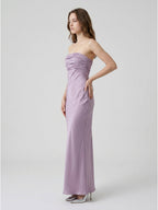 Lavender Satin Mermaid Straight Neck Criss-Cross Straps Floor-Length Bridesmaid Dress - Curvevia