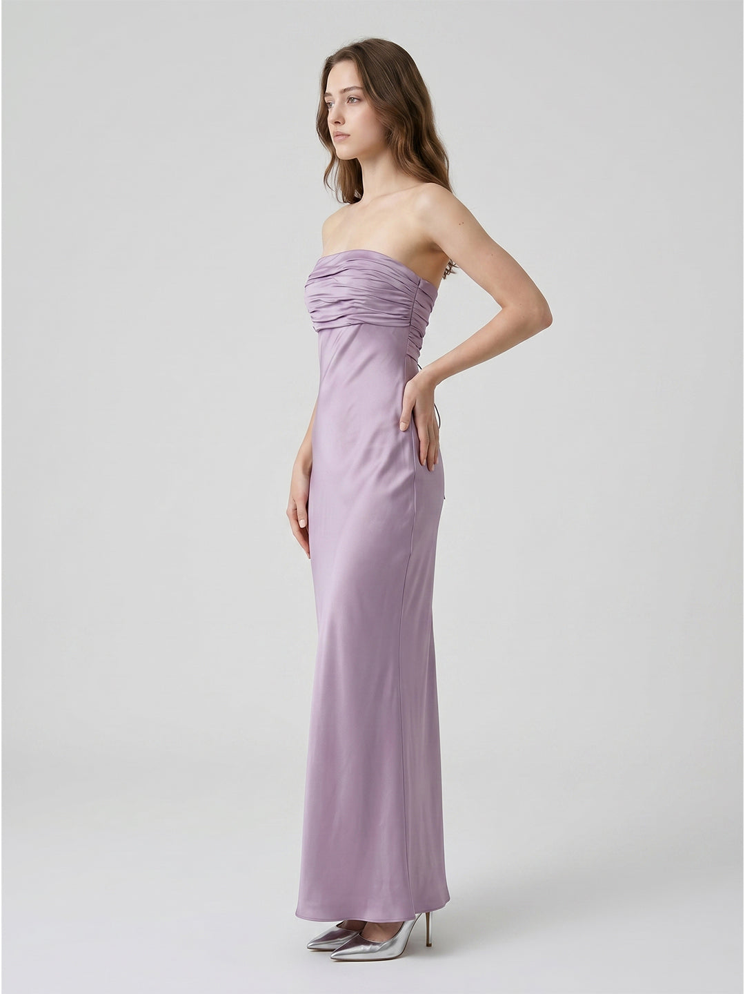 Lavender Satin Mermaid Straight Neck Criss-Cross Straps Floor-Length Bridesmaid Dress - Curvevia
