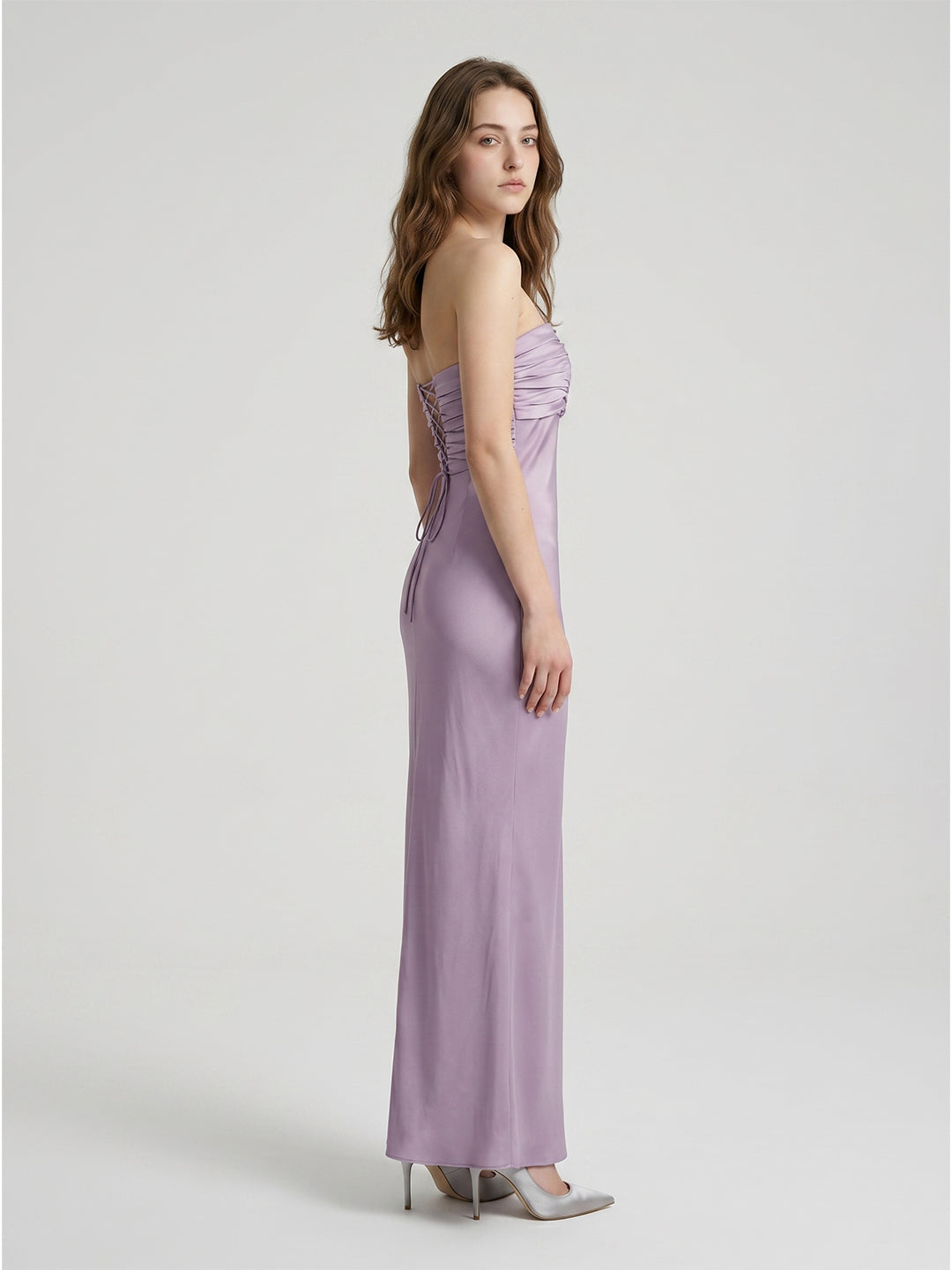 Lavender Satin Mermaid Straight Neck Criss-Cross Straps Floor-Length Bridesmaid Dress - Curvevia