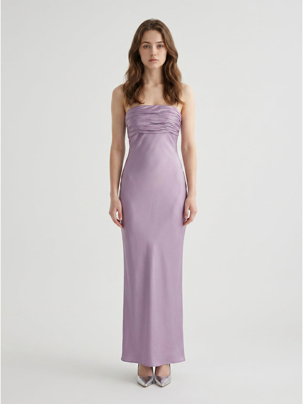 Lavender Satin Mermaid Straight Neck Criss-Cross Straps Floor-Length Bridesmaid Dress - Curvevia