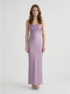 Lavender Satin Mermaid Straight Neck Criss-Cross Straps Floor-Length Bridesmaid Dress - Curvevia