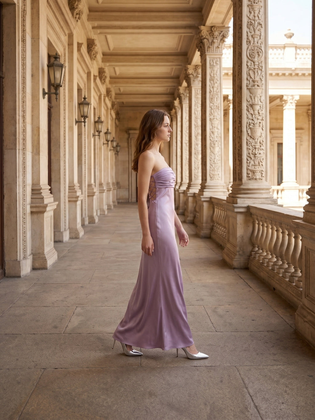 Lavender Satin Mermaid Straight Neck Criss-Cross Straps Floor-Length Bridesmaid Dress - Curvevia