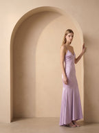 Lavender Satin Mermaid V-Neck Lace-up Ankle-Length Bridesmaid Dress - Curvevia