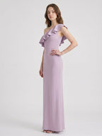 Lavender Stretch Knit Trumpet One Shoulder Side Zip Floor-Length Bridesmaid Dress - Curvevia