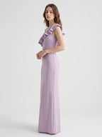 Lavender Stretch Knit Trumpet One Shoulder Side Zip Floor-Length Bridesmaid Dress - Curvevia