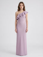 Lavender Stretch Knit Trumpet One Shoulder Side Zip Floor-Length Bridesmaid Dress - Curvevia