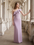 Lavender Stretch Knit Trumpet One Shoulder Side Zip Floor-Length Bridesmaid Dress - Curvevia