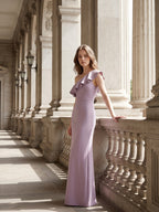 Lavender Stretch Knit Trumpet One Shoulder Side Zip Floor-Length Bridesmaid Dress - Curvevia