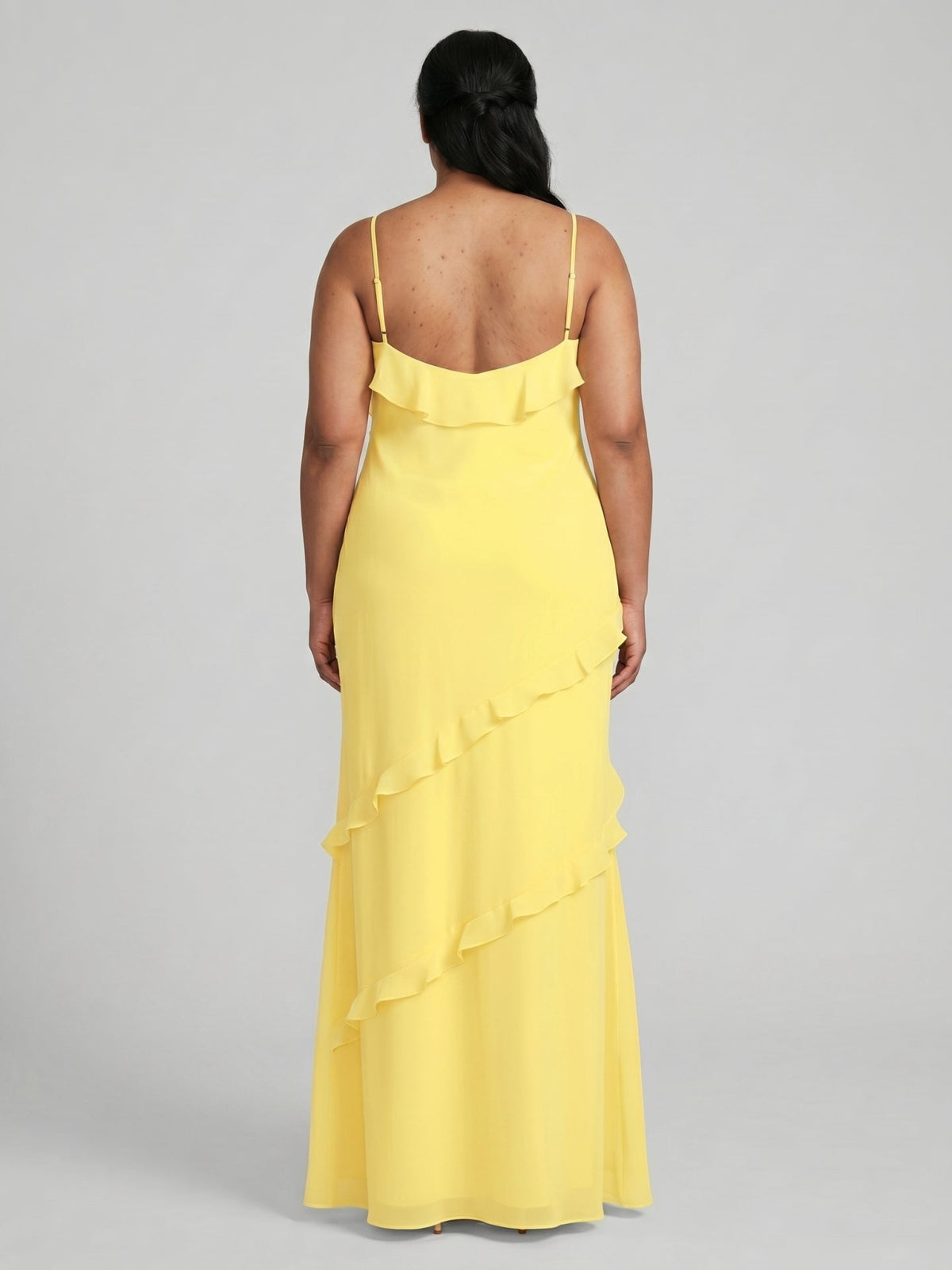 Elegant Lemon Chiffon Sheath V-Neck Backless Ankle-Length Plus Size Bridesmaid Dress - Curvevia