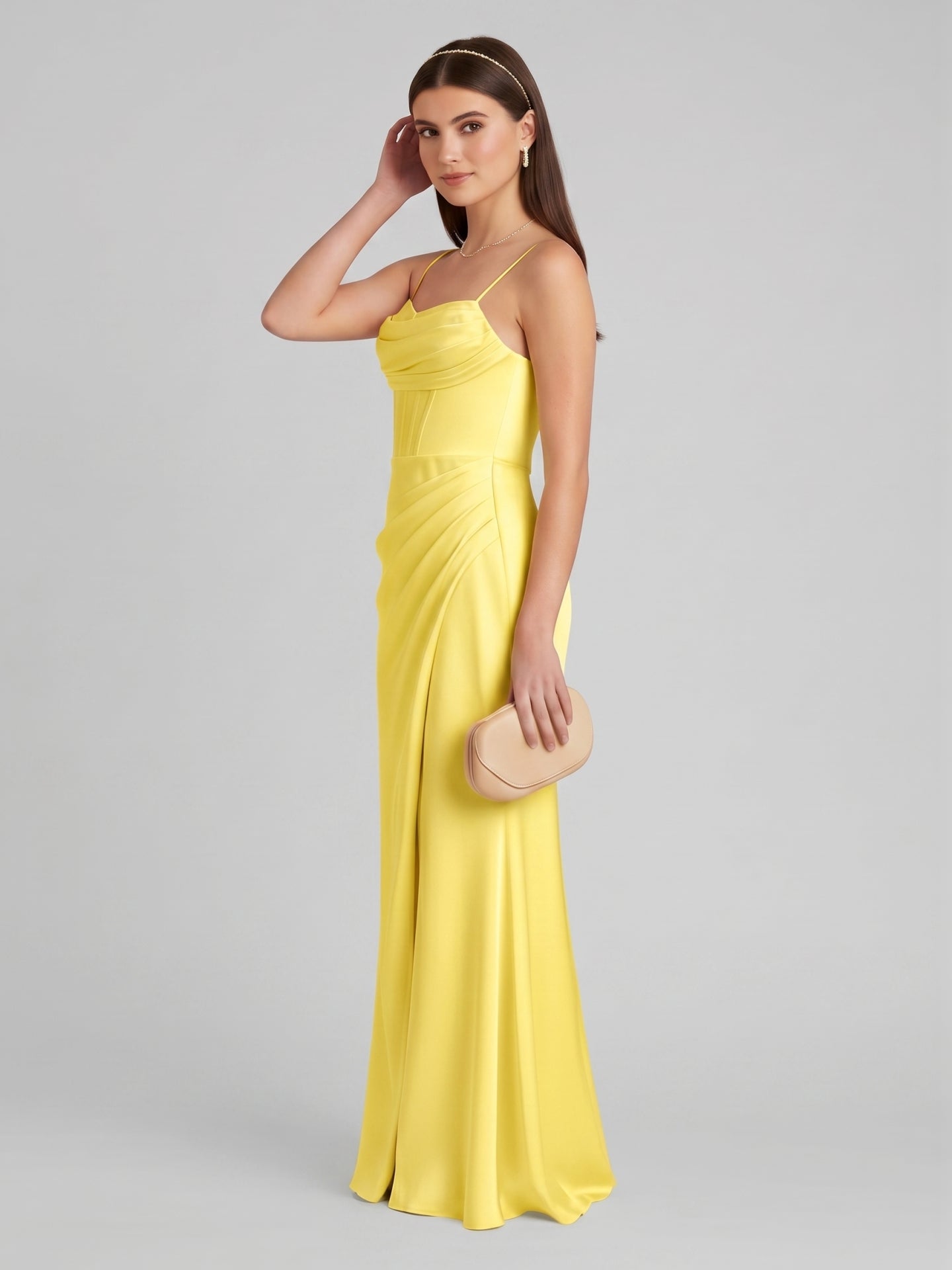 Elegant Lemon Satin Sheath Straight Neck Back Zip Ankle-Length Bridesmaid Dress - Curvevia