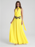 Lemon Chiffon A-Line Halter Backless Ankle Bridesmaid Dress with 3D Flower - Curvevia