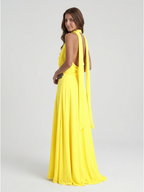 Lemon Chiffon A-Line Halter Backless Ankle Bridesmaid Dress with 3D Flower - Curvevia