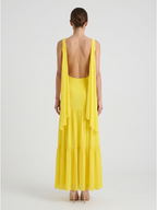 Lemon Chiffon A-Line Straight Neck Backless Floor-Length Bridesmaid Dress with Cascading Ruffles - Curvevia