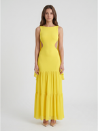 Lemon Chiffon A-Line Straight Neck Backless Floor-Length Bridesmaid Dress with Cascading Ruffles - Curvevia