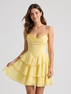 Lemon Chiffon A-Line Sweetheart Back Zip Mini Homecoming Dress with Pleats - Curvevia