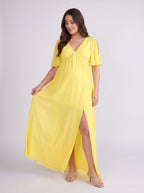 Lemon Chiffon A-Line V-Neck V-Back Ankle-Length Maternity Bridesmaid Dress - Curvevia