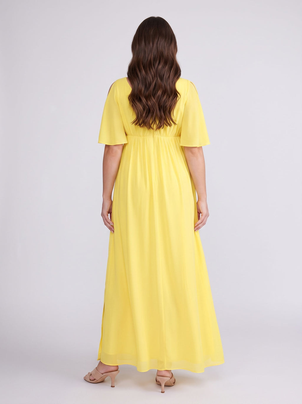 Lemon Chiffon A-Line V-Neck V-Back Ankle-Length Maternity Bridesmaid Dress - Curvevia