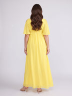 Lemon Chiffon A-Line V-Neck V-Back Ankle-Length Maternity Bridesmaid Dress - Curvevia