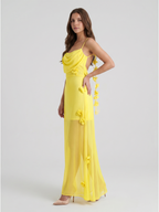 Lemon Chiffon Sheath Straight Neck Back Zip Floor Bridesmaid Dress with Pleats - Curvevia