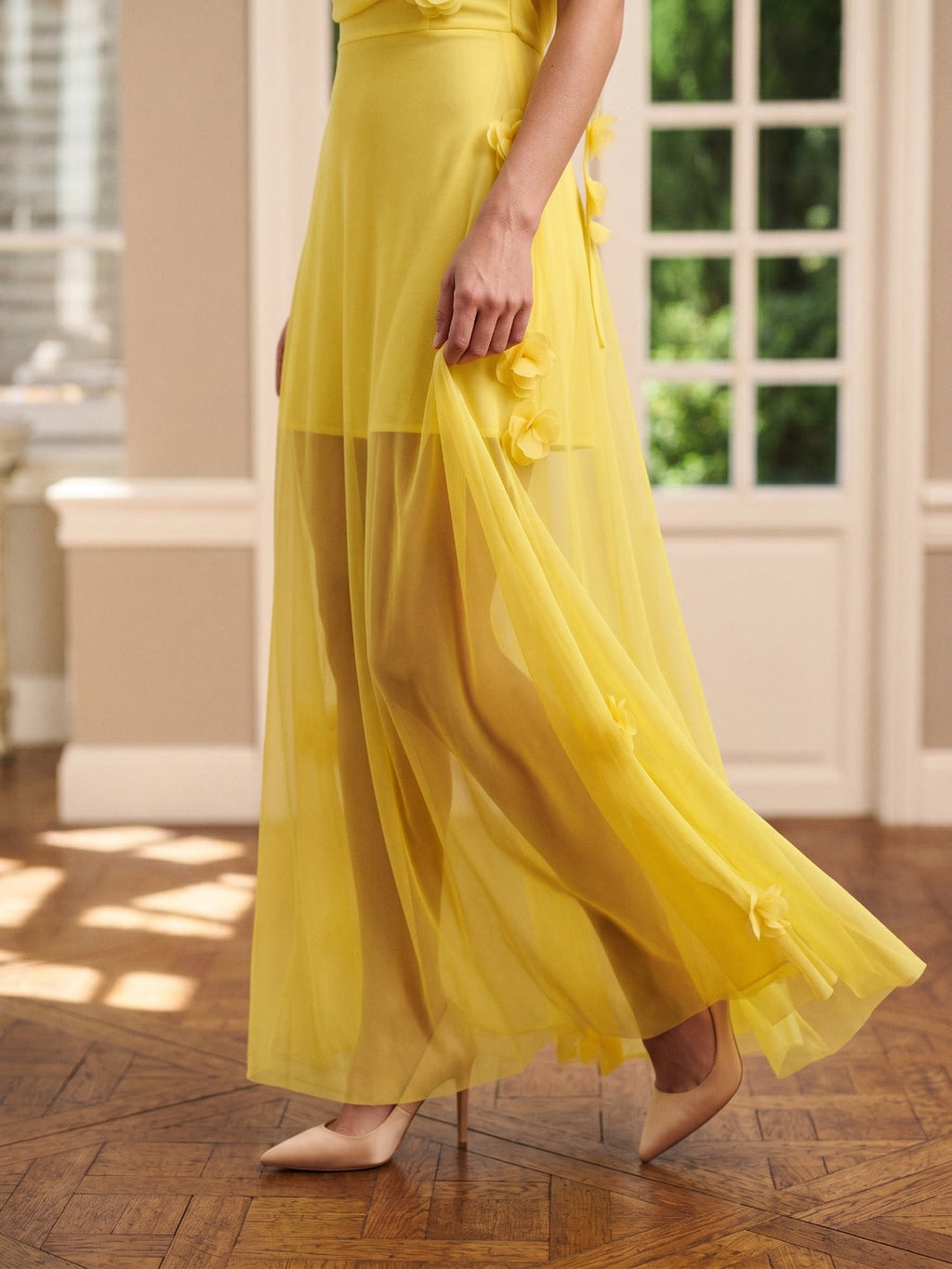 Lemon Chiffon Sheath Straight Neck Back Zip Floor Bridesmaid Dress with Pleats - Curvevia