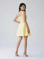 Lemon Jacquard A-Line Square Neck Back Zip Short Dress - Curvevia