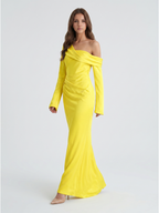 Lemon Matte Satin Sheath One Shoulder Back Zip Floor Bridesmaid Dress with Pleats - Curvevia