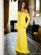 Lemon Matte Satin Sheath One Shoulder Back Zip Floor Bridesmaid Dress with Pleats - Curvevia