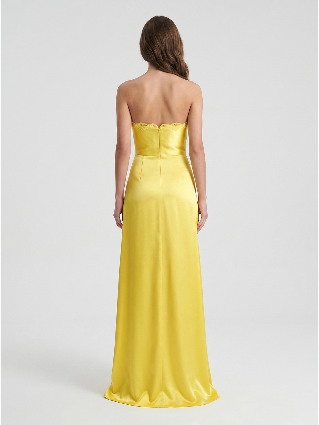 Lemon Satin A-Line Sweetheart Back Zip Floor-Length Bridesmaid Dress with Pleats - Curvevia