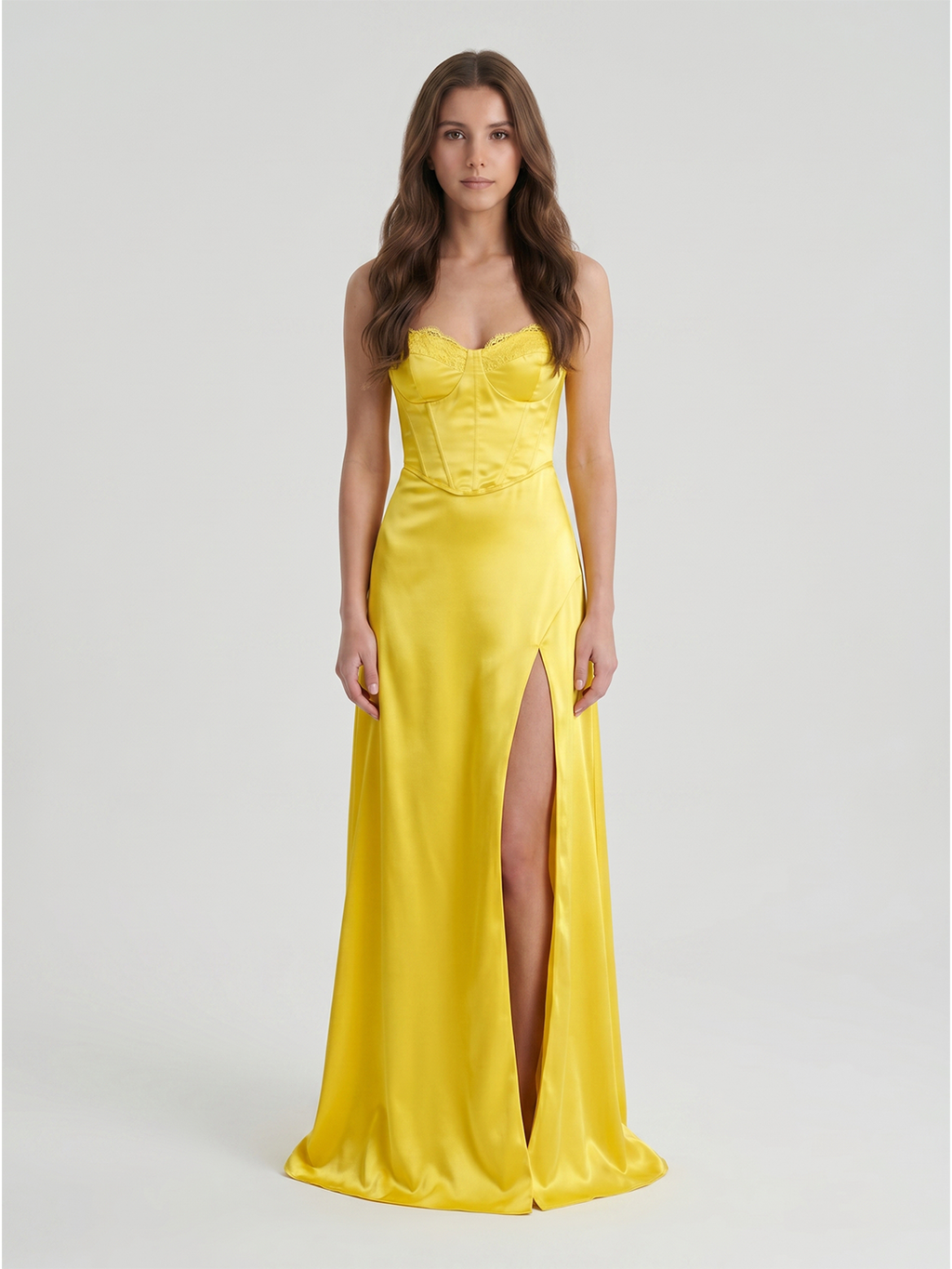 Lemon Satin A-Line Sweetheart Back Zip Floor-Length Bridesmaid Dress with Pleats - Curvevia