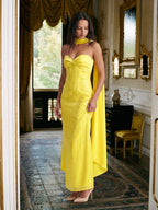 Lemon Satin Column Square Neck Backless Floor-Length Bridesmaid Dress - Curvevia