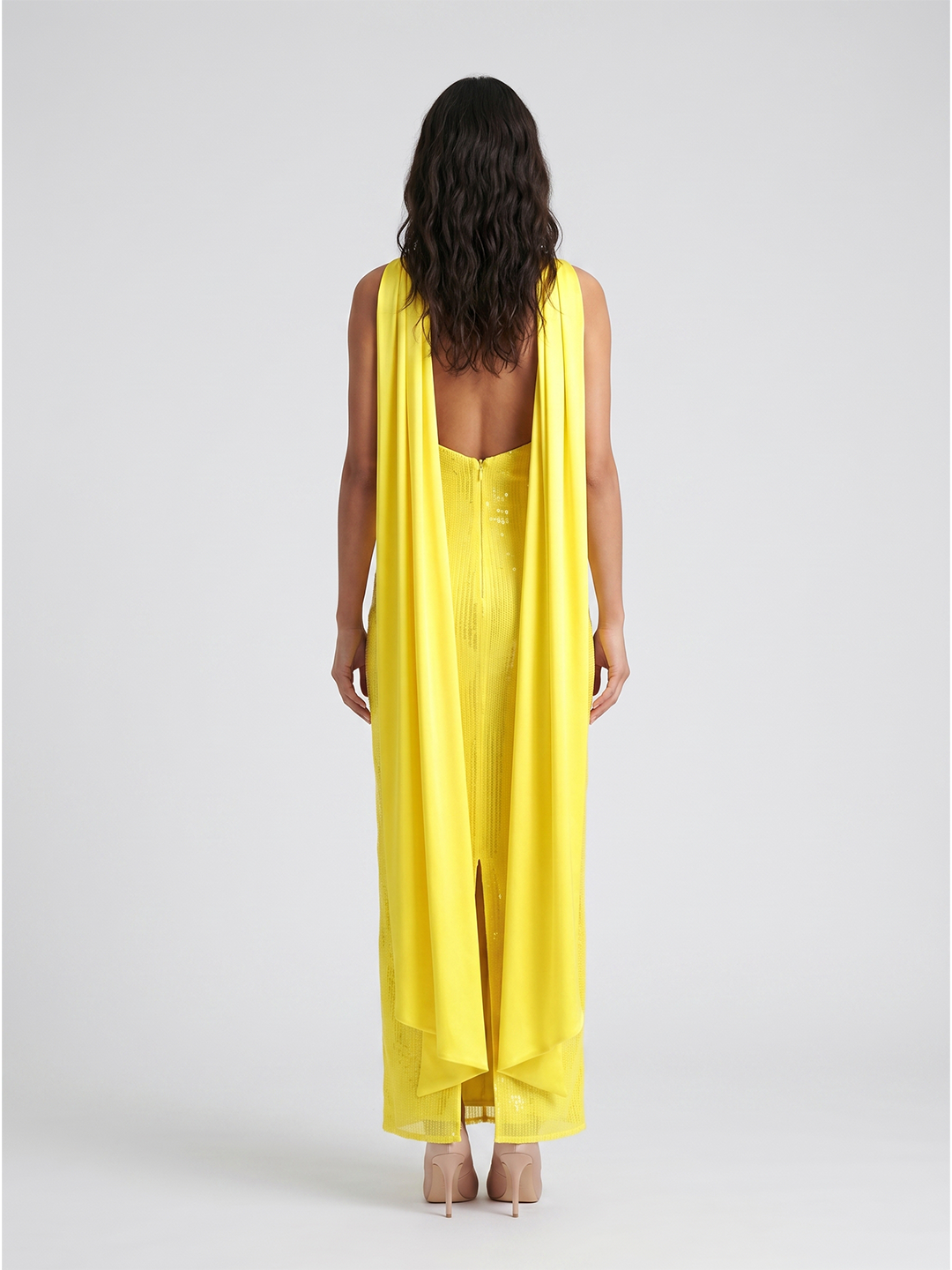 Lemon Satin Column Square Neck Backless Floor-Length Bridesmaid Dress - Curvevia