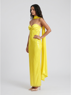 Lemon Satin Column Square Neck Backless Floor-Length Bridesmaid Dress - Curvevia