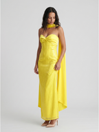 Lemon Satin Column Square Neck Backless Floor-Length Bridesmaid Dress - Curvevia