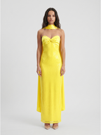 Lemon Satin Column Square Neck Backless Floor-Length Bridesmaid Dress - Curvevia