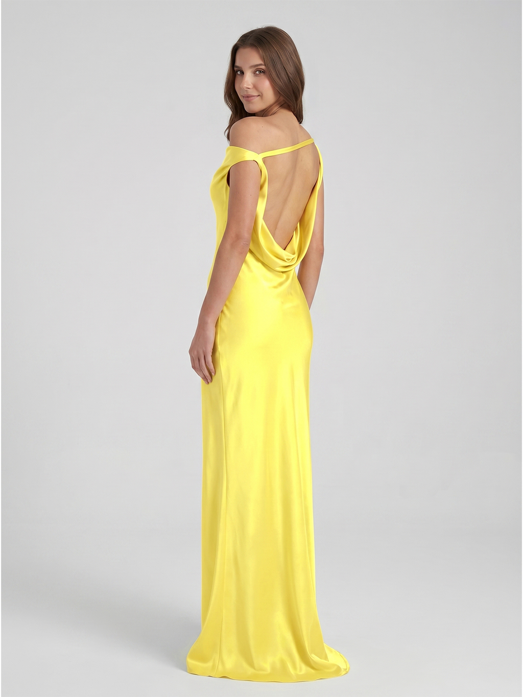Lemon Satin Sheath One Shoulder Backless Asymmetrical Bridesmaid Dress with Pleats - Curvevia