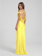 Lemon Satin Sheath One Shoulder Backless Asymmetrical Bridesmaid Dress with Pleats - Curvevia