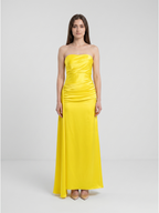 Lemon Satin Trumpet Straight Neck Backless Floor-Length Bridesmaid Dress with Pleats - Curvevia