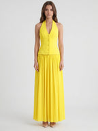 Lemon Stretch Knit A-Line Halter Backless Floor-Length Bridesmaid Dress - Curvevia