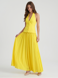 Lemon Stretch Knit A-Line Halter Backless Floor-Length Bridesmaid Dress - Curvevia