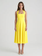 Lemon Stretch Knit A-Line Halter Backless Knee-Length Bridesmaid Dress - Curvevia